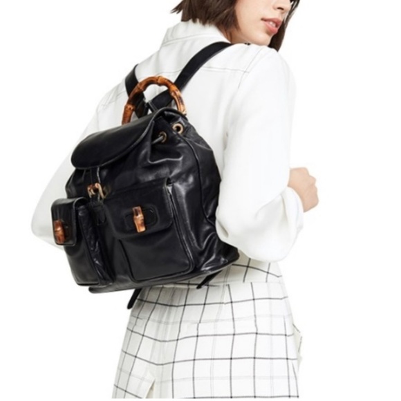 GUCCI by Tom Ford navy blue top Bamboo handle backpack suede Nubuck vintage 90s - Picture 15 of 16